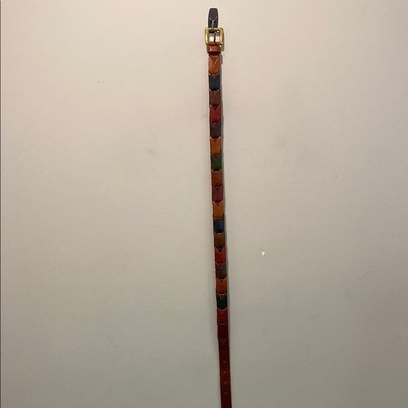 Fossil Multi-colour Leather Belt with Gold Brass Buckle - Picture 13 of 13